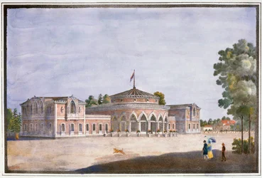 Jernbanestasjon og fransk restaurant i Catharinhof, St. Petersburg, Russland, 1800-tallet
