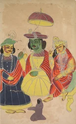 Rama og Sita tronet med Lakshmana og Hanuman tilstede, 1800-tallet.