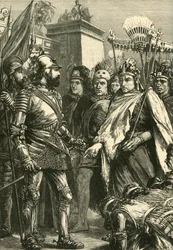 Mottakelse av Cortes av Montezuma, 1519, 1890.
