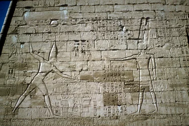 Relief of Rameses III smiting enemies, Mortuary Temple of Rameses III, Medinat Habu, c1200BC   1207190   no       norwegian Successfully Translated  Original: Scene at the Tsurugaoka Hachiman Shrine, from Act One of Chushingura (Treasury of the Forty-seven