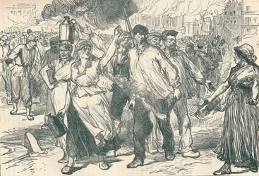 Opprørere og petroleuses som skyter offentlige bygninger i Paris under Paris-kommunen, 1871 1906