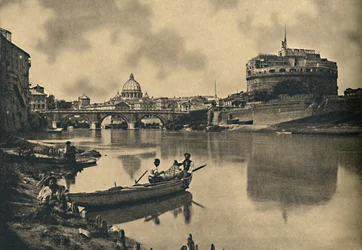 Roma - Tiberen - Slottet og broen til S. Angelo. Dome of St. Peters, 1910
