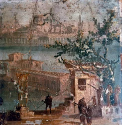Romersk veggmaleri av idyllisk landskap, Pompeii, 1. århundre