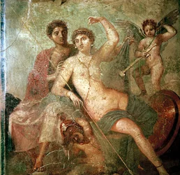 Romersk veggmaleri av Amor, Venus og Mars, Pompeii, Italia