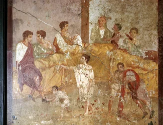 Romersk veggmaleri av et middagsselskap, Pompeii, Italia