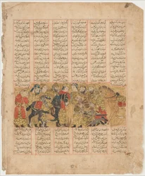 Rustam ber om Tus Før Kai Khusrau, Folio from a Shahnama..., A.H. 741A.D. 1341.