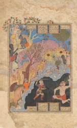 Rustam Slays the White Div, Folio fra en Shahnama Book of Kings, 1560-80.