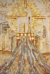 Saint-Maurice klosterbasilika, mosaikk av Madeleine Diener Guds lam og 7 kanaler som symboliserer skaperverket, Saint-Maurice, Suisse