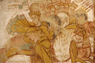 Saint-Savin klostermaleri: konger angrepet av Abraham og hans tilhengere, Saint-Savin-sur-Gartempe, Frankrike