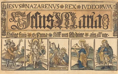 Saint Anne, Madonnaen og barnet og de hellige Christopher, Sebastian, Clara..., ca. 15001525.