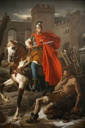 Maleri i Saint-Gatien-katedralen (Saint-Gatien): Sankt Martin deler kappen sin, Tours, Frankrike