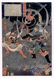 Samurai som kjemper mot aper, 1800-tallet