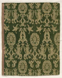 Satinfragment, 1400-1500-tallet.