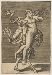 Satyr bærer en nymfe som begrenser høyre arm, ca. 1515-1600.