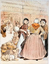 Scene ved Covent Garden frukt- og grønnsaksmarked, London, tidlig på 1900-tallet