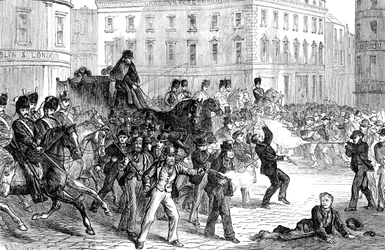 Scene ved et Belfast-opprør sent på 1800-tallet