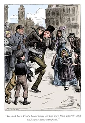 Scene fra A Christmas Carol av Charles Dickens, 1843