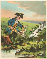 Scene fra The Adventures of Baron Munchausen av Rudolph Erich Raspe, c1850