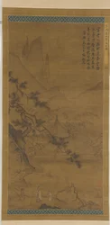 Forsker nærmer seg bortgjemt paviljong, Ming-dynastiet, 1400-1500-tallet.