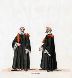 Skribent, kostymedesign for Shakespeares skuespill, Henry VIII, 1800-tallet