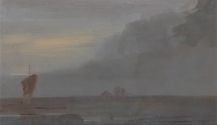 Seapiece med båter: kveld, sjølandskap med båter, kveld, ca. 1815.