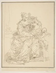 Sittende kvinne med putto, 1775.