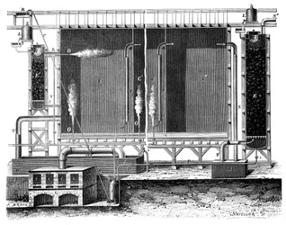 Utsnitt av Gay-Lussacs blykamre og absorpsjonstårn, 1870