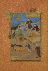 Shaikh Mahneh and the Villager, Folio 49r fra et Mantiq al-tair Language of the Birds, 1487.