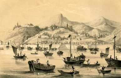Shanghai, en av de fem havnene åpnet av den sene traktaten for britisk handel, 1847