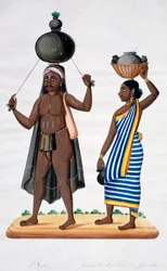 Shepherd og hans kone bærer melk, India, 1834