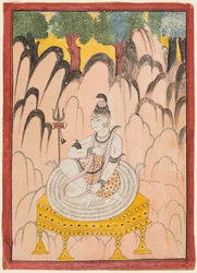 Shiva satt på en trone i et landskap, ca. 1760.