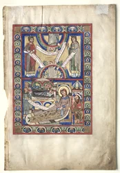 Enkeltblad utskåret fra en evangeliebok: Fødselen recto, ca. 1190.