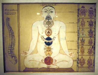 Seks chakraer som representerer plexusene i menneskekroppen, Tanjore, Tamil Nadu, c1850