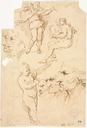 Skisser av hoder og figurer, 1600-tallet.