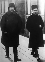 De sovjetiske lederne Josef Stalin og Sergej Kirov, Moskva, Sovjetunionen, 1928