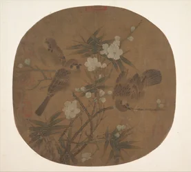 Spurver, plommeblomster og bambus, sent på 1100-tallet.