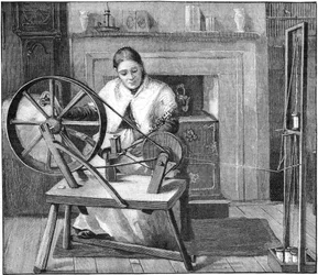 Spitalfields silkearbeider viklet silke i hytta hennes, London, England, 1893