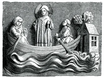 St. Julian og St. Basilissa, hans kone, formidler Kristus i båten deres, 1200-tallet 1870