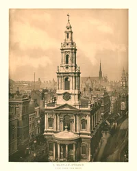 St Mary-le-Strand, utsikt fra vest, midten av slutten av 1800-tallet.