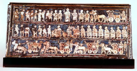 Standard of Ur, krigssiden, fra den kongelige kirkegården i Ur, Sumerian, c2500 f.Kr.