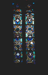 Davidsstjerne i glassmaleri kirkevindu, Barcelona, Spania