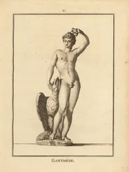 Statue av gjeterungdommen Ganymedes, bortført av Zevs, med en ørn