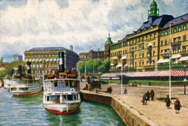 Dampbåt ved kai ved Grand Hotel, Stockholm, c1928.