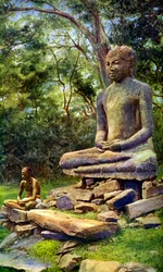 Stone Buddha, en relikvie fra Anuradhapuras fortid herlighet, Ceylon, c1924