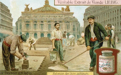 Overflate en Paris-gate med treklosser, c1900