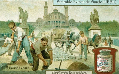 Dekker en vei med granittsett, Paris, c1900