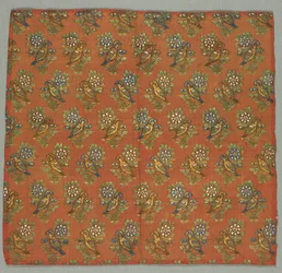 Taftfragment med Gul-u-Bulbul-rose- og nattergalmønster, 1700-tallet.