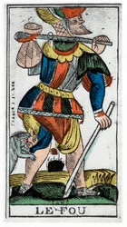 Tarotkort av narren, Jergot Tarot, 1600-tallet.