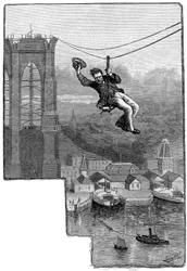 Tester kablene på Brooklyn Bridge, c1900