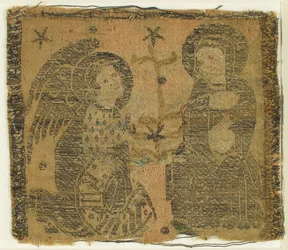 Tekstil med bebudelsen, italiensk, 1300-tallet.